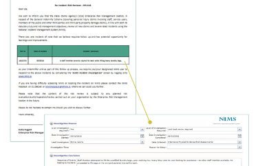 Fig 1: Example of incident and claim risk review letter and response